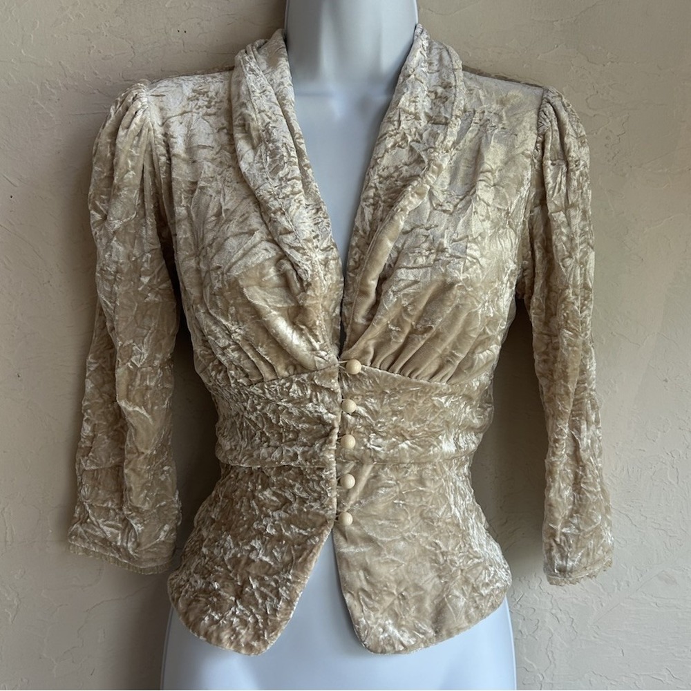 Vintage 90s Y2K Georgiou Crushed Velvet Button Up Top S Victorian Fairy Romantic
